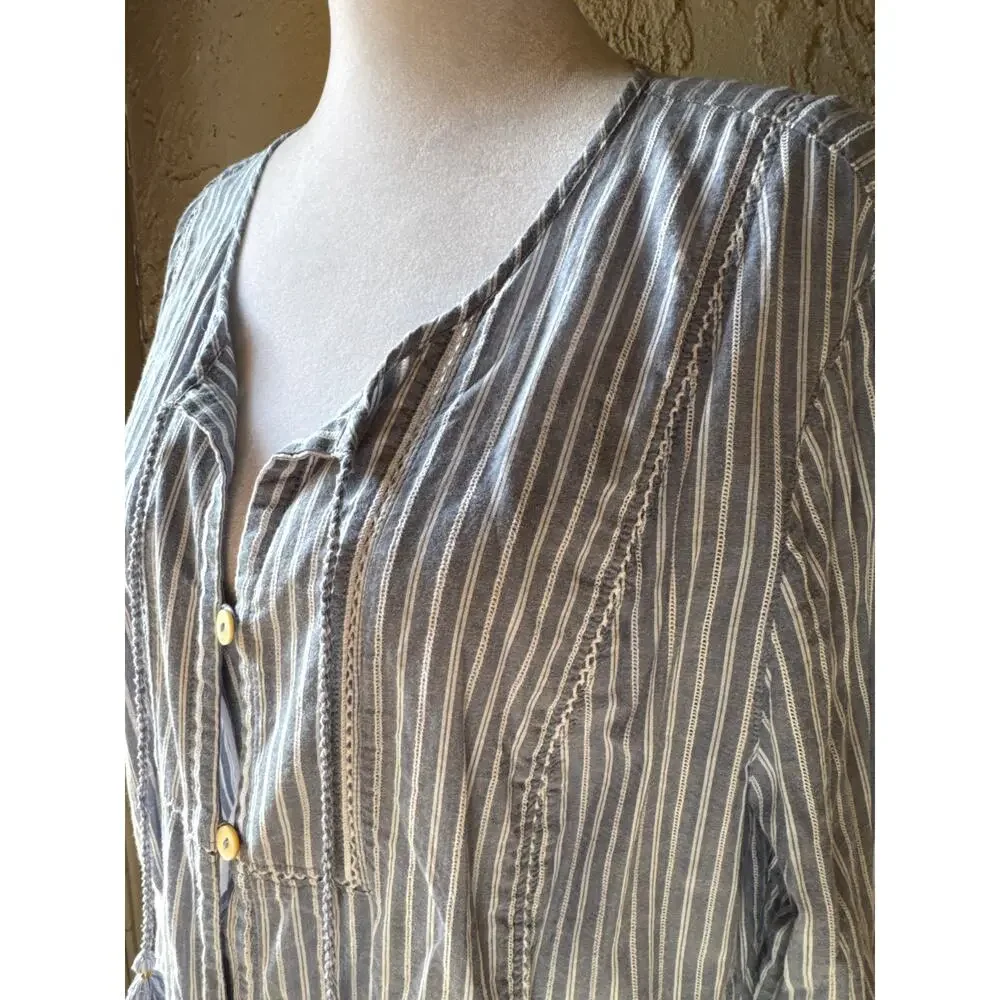 J.Jill Striped Cotton Boho Peasant Style Top - Picture 4 of 10